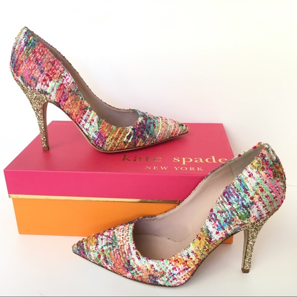 kate spade Shoes - NIB Kate Spade tweed glitter heels Licorice 8.5